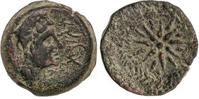 CELTIBERIAN COINS
Semis. 200-20 a.C. MALACA (MÁLAGA). Anv.: Cabeza de Vulcano a derecha, delante leyenda púnica, detrás tenazas,. Rev.: Estrella de d...