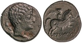 CELTIBERIAN COINS
As. 120-20 a.C. MASONSA (Zona de CATALUNYA). Anv.: Cabeza masculina a derecha, detrás (timón). Rev.: Jinete con palma a derecha, de...