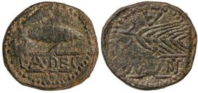CELTIBERIAN COINS
Cuadrante. 120-50 a.C. MURTILIS (MÉRTOLA, PORTUGAL). Anv.: Sábalo a derecha, debajo entre dos líneas L. AP. DEC. Rev.: Espiga a der...