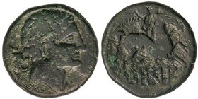 CELTIBERIAN COINS
As. 120-20 a.C. ORE (Zona de CATALUNYA). Anv.: Cabeza masculina a derecha, detrás toro. Rev.: Jinete con palma a derecha, debajo le...