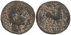 CELTIBERIAN COINS
As. 120-20 a.C. ORKESKEN (Zona de ALBACETE-MURCIA). Anv.: Cabeza masculina a derecha, delante estrella, detrás delfín. Rev.: Jinete...