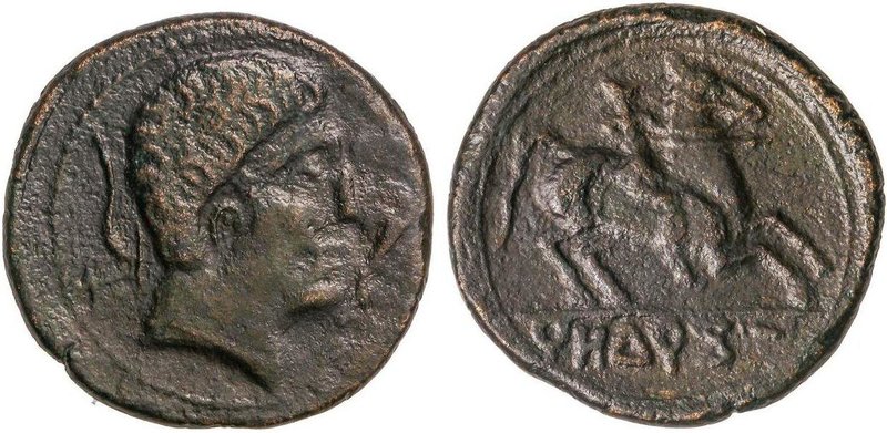 CELTIBERIAN COINS
As. 120-20 a.C. RODURCON (Zona SUR DEL EBRO). Anv.: Cabeza ma...