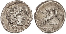 ROMAN COINS: ROMAN REPUBLIC
 Denario . 88 a.C . MARCIA-18 . Caius Marcius Censorinus . Rev.: Jinete con látigo, con un segundo caballo a derecha, deb...
