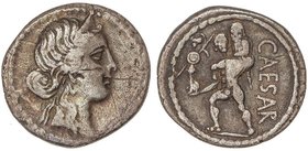 ROMAN COINS: ROMAN EMPIRE
Denario. Acuñada el 47-46 a.C. JULIO CÉSAR. NORTE DE ÁFRICA. Anv.: Cabeza diademada de Venus a derecha. Rev.: Aeneas llevan...