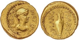 ROMAN COINS: ROMAN EMPIRE
Áureo. Acuñada el 45 a.C. JULIO CÉSAR. Anv.: C. CAES. DIC. TER. Busto alado y drapeado de la Victoria a derecha. Rev.: L. P...