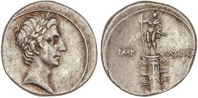 ROMAN COINS: ROMAN EMPIRE
Denario. Acuñada el 29-27 a.C. AUGUSTO. Anv.: Cabeza laureada de Augusto a derecha. Rev.: IMP. CAESAR. Estatua de Augusto c...