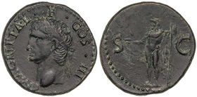 ROMAN COINS: ROMAN EMPIRE
As. Acuñada el 27-12 a.C. AGRIPA. Anv.: M. AGRIPPA L. F. COS. III. Cabeza a izquierda con corona rostral. Rev.: S. C. Neptu...