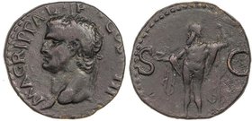 ROMAN COINS: ROMAN EMPIRE
As. Acuñada el 23-32 d.C. AGRIPA. Anv.: M. AGRIPPA L. F. COS. III. Cabeza a izquierda con corona rostral. Rev.: S. C. Neptu...
