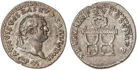 ROMAN COINS: ROMAN EMPIRE
Denario. Acuñada el 79-81 d.C. TITO. Anv.: IMP. TITVS CAES. VESPASIAN. AVG. P. M. Busto laureado a derecha. Rev.: TR. P. IX...