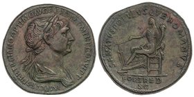 ROMAN COINS: ROMAN EMPIRE
Sestercio. Acuñada el 114-117 d.C. TRAJANO. Anv.: IMP. CAES. NER. TRAIANO OPTIMO AVG. GER. DAC. P. M. TR. P. COS. VI P. P. ...