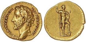 ROMAN COINS: ROMAN EMPIRE
Áureo. Acuñada el 140-143 d.C. ANTONINO PÍO. Anv.: ANTONINVS AVG. PIVS. P. P. TR. P. COS. III. Cabeza laureada a izquierda....