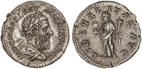 ROMAN COINS: ROMAN EMPIRE
Denario. Acuñada el 217-218 d.C. MACRINO. Anv.: IMP. C. M. OPEL. SEV. MACRINVS AVG. Busto laureado a derecha. Rev.: LIBERAL...