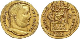 ROMAN COINS: ROMAN EMPIRE
Áureo. Acuñada el 317-318 d.C. LICINIO I. Anv.: LICINVS AVGVSTVS. Cabeza laureada de Licinio I a derecha. Rev.: IOVI CONS. ...