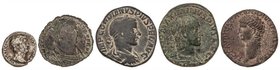 ROMAN COINS: ROMAN EMPIRE
Lote 5 monedas Follis, As, Sestercios (2) y Denario. CLAUDIO, ADRIANO, MAXIMINO I, GORDIANO III, MAGNENCIO. AE (4) y AR. As...