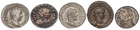 ROMAN COINS: ROMAN EMPIRE
Lote 5 monedas Follis, Tetradracma, Antoniniano (3). CARO, FILIPO I, GALIENO, GORDIANO III, LICINIO. AE y AR. GORDIANO III ...
