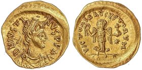 BYZANTINE COINS
Tremisis. JUSTINO I (518-527 d.C.). Anv.: D. N. IVSTINVS P. F. AVI. Busto diademado a derecha. Rev.: VICTORIA AVGVSTORVM. Victoria a ...