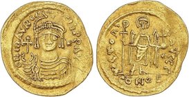 BYZANTINE COINS
Sólido. MAURICIO TIBERIO (582-602 d.C.). CONSTANTINOPLA. Anv.: D.N. MAVRC(...) TIb PP AVG. Busto de frente con globo crucífero. Rev.:...