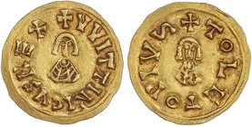 VISIGOTHIC COINS
Triente. WITERICO (603-610 d.C.). TOLETO (Carthaginensis). Anv.: ¶VVITITICVS REX. Rev.: ¶TOLETO PIV¶. 1,47 grs. AU. ESCASA. Miles-13...