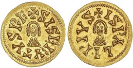 VISIGOTHIC COINS
Triente. SISEBUTO (612-621 d.C.). ISPALI (Baética). Anv.: ¶SISEBVTVSRE. Rev.: ¶ISPALIPIVS. 1,49 grs. AU. Miles-187a; VCC-219. EBC+....
