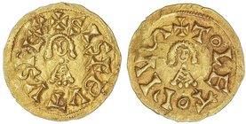 VISIGOTHIC COINS
Triente. SISEBUTO (612-621 d.C.). TOLETO (Carthaginensis). Anv.: ¶SISEBVTVSREX. Rev.: ¶TOLETOPIV¶. 1,47 grs. AU. Miles-183a; VCC-229...