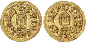 VISIGOTHIC COINS
Triente. SUINTILA (621-631 d.C.). BARBI (Baética). Anv.: ¶SV¶THILARE. Rev.: ¶PIVSBARBI :. 1,44 grs. AU. Miles-224d; VCC-284.5. EBC-/...
