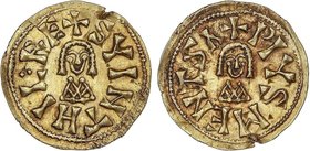 VISIGOTHIC COINS
Triente. SUINTILA (621-631 d.C.). MENTESA (Carthaginensis). Anv.: ¶SVINTHIL :RE. Rev.: ¶PIVSMENTS¶. 1,48 grs. AU. (Pequeña grieta en...