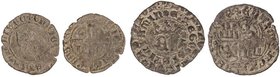 MEDIEVAL COINS: KINGDOM OF CASTILE AND LEÓN, TEMPORARY UNION
 Lote 2 monedas Real de Vellón y Cruzado . ENRIQUE II . TOLEDO y SIN CECA . Ve. FAB-423,...