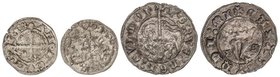 MEDIEVAL COINS: KINGDOM OF CASTILE AND LEÓN, TEMPORARY UNION
 Lote 2 monedas Blanca del Agnus Dei y Dinero . JUAN I y ALFONSO IX . BURGOS y ¿CIUDAD R...