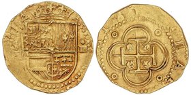 SPANISH MONARCHY: PHILIP II
4 Escudos. S/F. SEVILLA. Anv.: S / ¶- Escudo - ¶. 13,51 grs. Restos de brillo original. BONITA PIEZA. Ensayador: ¶. Cal-1...