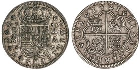 SPANISH MONARCHY: PHILIP V
2 Reales. 1721. MADRID. A. 5,6 grs. Pátina. Cal-1248. EBC-.