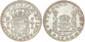 SPANISH MONARCHY: PHILIP V
4 Reales. 1734. MÉXICO. M.F. 13,48 grs. Columnario. Restos de brillo original. RARA. Cal-1047. EBC-/EBC.