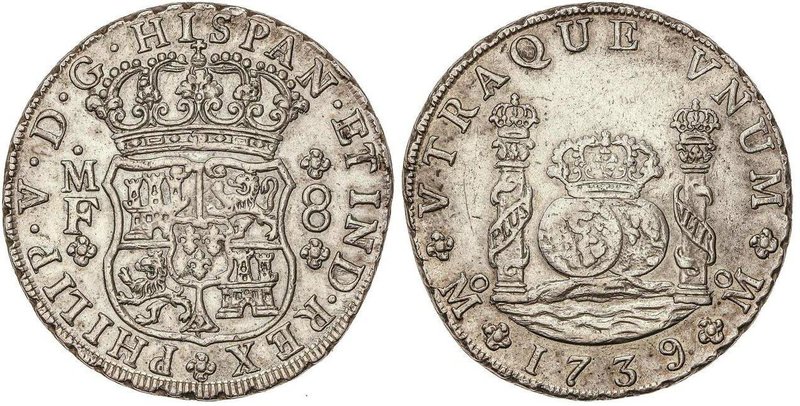 SPANISH MONARCHY: PHILIP V
8 Reales. 1739. MÉXICO. M.F. 26,95 grs. Columnario. ...