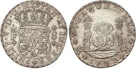SPANISH MONARCHY: PHILIP V
8 Reales. 1739. MÉXICO. M.F. 26,95 grs. Columnario. (Leves golpecitos en anverso). Cal-787. EBC.
