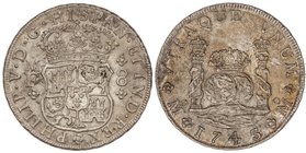 SPANISH MONARCHY: PHILIP V
8 Reales. 1743. MÉXICO. M.F. 26,93 grs. Columnario. Bonita pátina dorada en reverso. Cal-795. SC-.