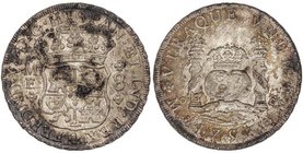 SPANISH MONARCHY: FERDINAND VI
8 Reales. 1753. MÉXICO. M.F. 26,79 grs. Columnario. (Leves impurezas). Bonita pátina irregular dorada con restos de br...