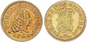 SPANISH MONARCHY: FERDINAND VI
1/2 Escudo. 1749. MADRID. J.B. 1,76 grs. Ligera pátina anaranjada en anverso. Cal-245. MBC+.