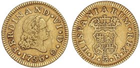 SPANISH MONARCHY: FERDINAND VI
1/2 Escudo. 1756. MADRID. J.B. 1,74 grs. (Rayas en anverso). Cal-253. MBC.