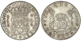 SPANISH MONARCHY: CHARLES III
4 Reales. 1767. POTOSÍ. J.R. 13,27 grs. Columnario. Bonita pátina. Bello ejemplar. MUY RARA. Cal-1167. EBC.