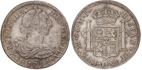 SPANISH MONARCHY: CHARLES III
8 Reales. 1774. LIMA. M.J. 26,92 grs. Ligera pátina irisada. Cal-855. EBC-/EBC.