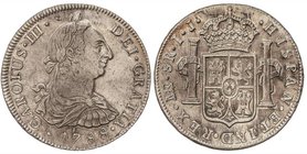 SPANISH MONARCHY: CHARLES III
8 Reales. 1788. LIMA. I.J. 26,53 grs. Ligera pátina irregular. (Limpiada). Cal-873. MBC+.