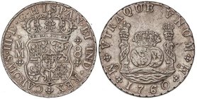 SPANISH MONARCHY: CHARLES III
8 Reales. 1760. MÉXICO. M.M. 27,01 grs. Columnario. (Pequeños golpecitos). Cal-884. EBC-/EBC.