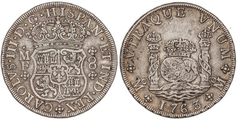 SPANISH MONARCHY: CHARLES III
8 Reales. 1763/2. MÉXICO. M.F. 26,83 grs. Columna...