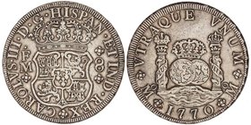 SPANISH MONARCHY: CHARLES III
8 Reales. 1770. MÉXICO. F.M. 26,03 grs. Columnario. (Leves golpecitos). Cal-912. MBC+.