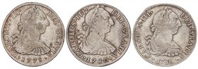 SPANISH MONARCHY: CHARLES III
Lote 3 monedas 8 Reales. 1778, 1780 y 1786. MÉXICO. F.F (2) y F.M. A EXAMINAR. Cal-926, 930 y 939. MBC.