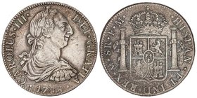 SPANISH MONARCHY: CHARLES III
8 Reales. 1788. MÉXICO. F.M. 26,79 grs. Leves oxidaciones limpiadas. Pátina. Cal-942. (EBC-).
