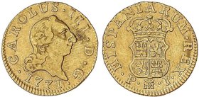 SPANISH MONARCHY: CHARLES III
1/2 Escudo. 1771. MADRID. P.J. 1,72 grs. (Rayitas de ajuste y marquitas). ESCASA. Cal-765. MBC.