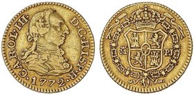SPANISH MONARCHY: CHARLES III
1/2 Escudo. 1772. MADRID. P.J. 1,75 grs. Cal-766. MBC.