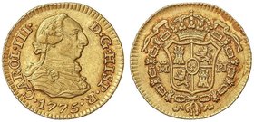 SPANISH MONARCHY: CHARLES III
1/2 Escudo. 1775. MADRID. P.J. 1,74 grs. Restos de brillo original. Cal-769. EBC.
