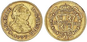 SPANISH MONARCHY: CHARLES III
1/2 Escudo. 1779. MADRID. P.J. 1,76 grs. (Leves golpecitos en canto). Cal-773. MBC.