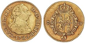 SPANISH MONARCHY: CHARLES III
1/2 Escudo. 1786. MADRID. D.V. 1,67 grs. (Levísimas rayitas). Pátina. Cal-778. MBC+.